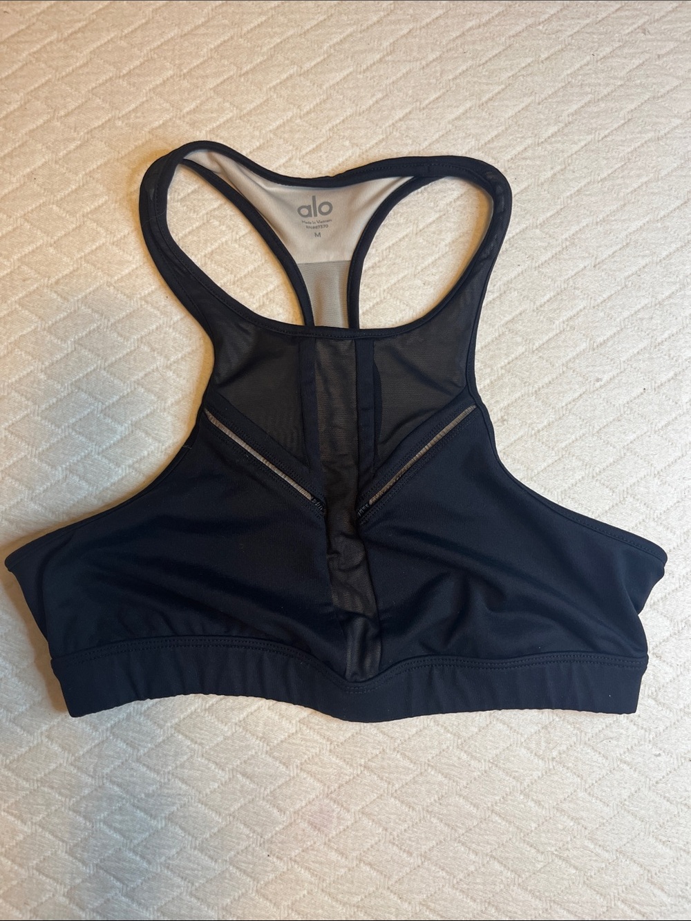 ALO Yoga Black Racerback Mesh-Panel Sports Bra, M